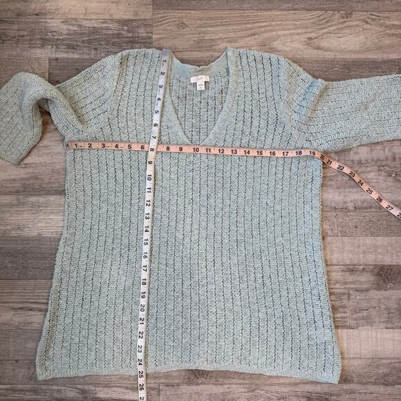 J Jill mint open weave 3/4 sleeve V-neck sweater tunic size large petite G25 - Picture 4 of 5